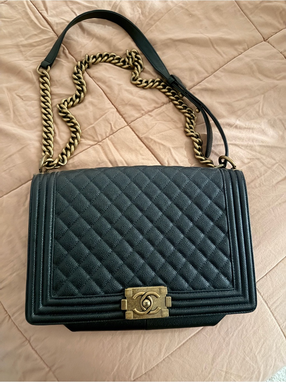 CHANEL Black Quilted Boy-Style Shoulder Bag with Gold Hardware